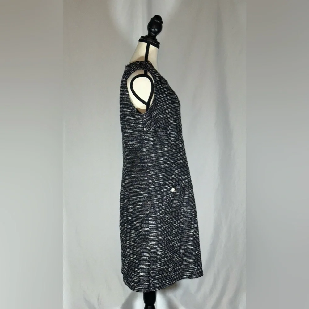Karl Lagerfeld • Tweed Shift Dress Womens 12 Black White White Pearl Buttons - Picture 6 of 16